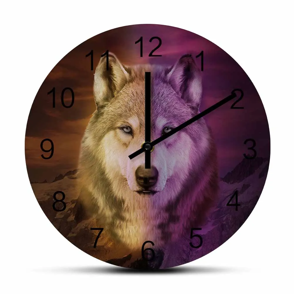 

Wolf Portrait Contemporary Wildlife Silent Non Ticking For Man Cave Bedroom Safari Animals Forest Woodland Home Decor Wall Watch