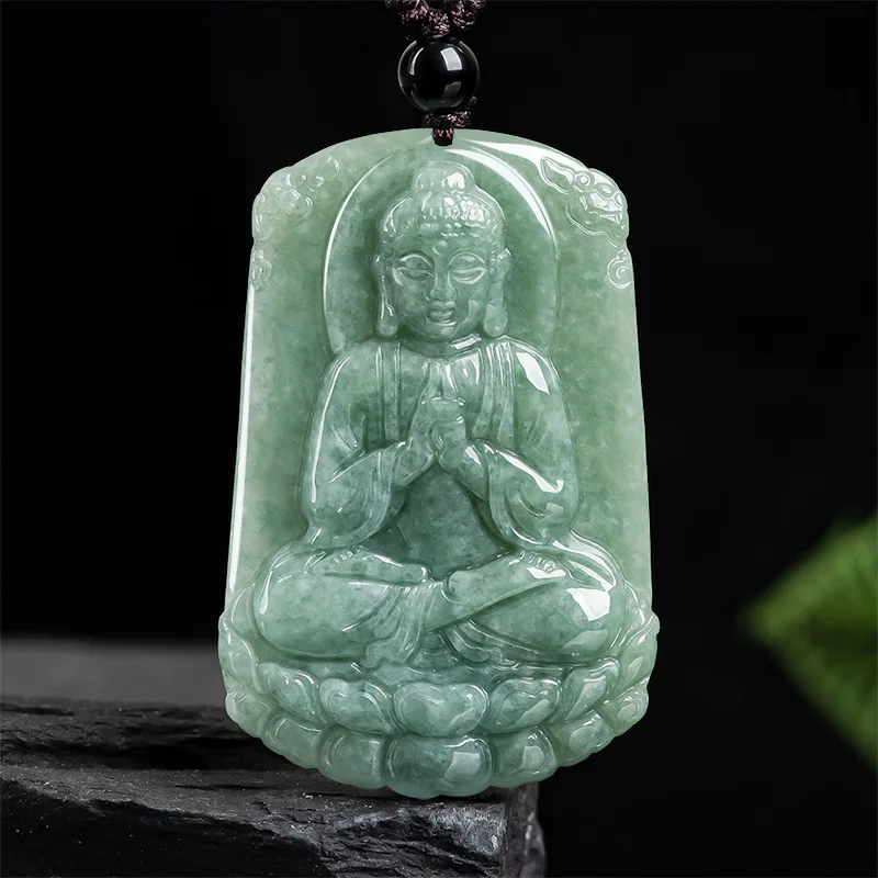 Jia Le/ Hand-Carved/ Jade Bean Green Tathagata Emerald Necklace Pendant Fine Jewelry Men Women Accessories Couples Amulets Gift