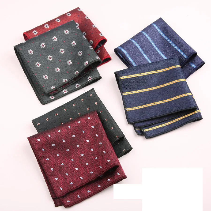 

High Quality Luxury Men's Handkerchief Striped Floral Printed Hankies Polyester Hanky Business Pocket Square Chest Towel 24*24CM