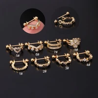 1pc round zircon bendable gem ring bendable seamless nose ring surgical steel crystal ear trague cartilage earring piercing