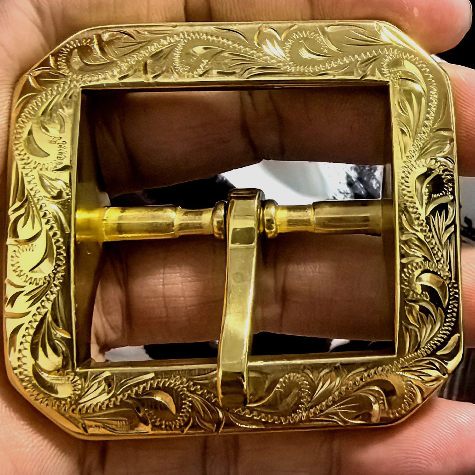Dongguan Broken Copper Solid Brass Hand-Carved Octagonal Buckle Meika Japanese Sle Retro Thick Belt 38mm Applicable |