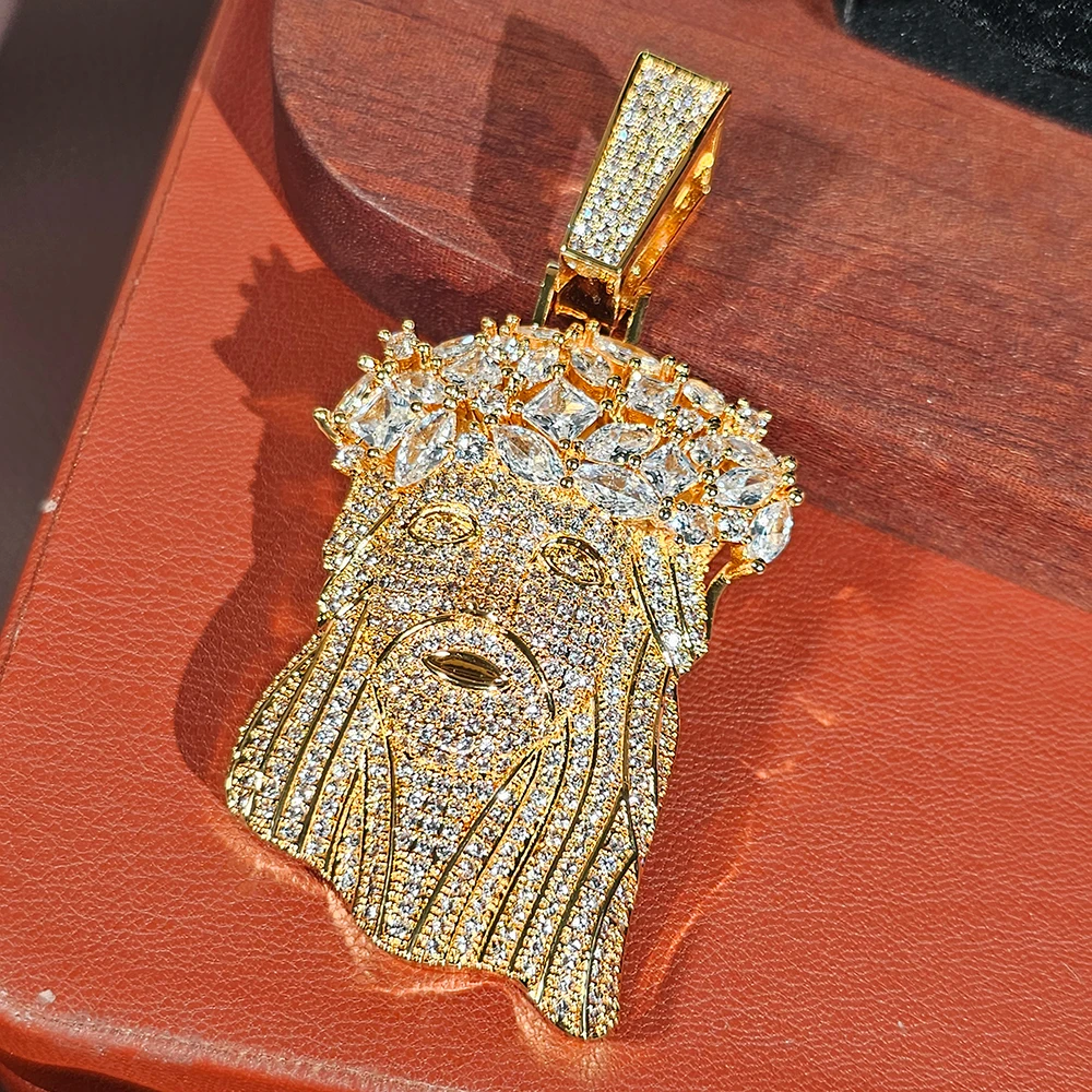 Фото ICEC хип-хоп цирконий кулон с головой Иисуса Iced Out AAAAA CZ Шарм модные украшения рок-реппер аксессуар подарок кубинская цепочка №5