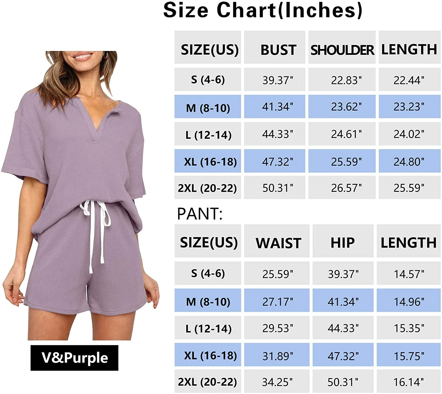 Women's Ribbed Knit Pajama Sets Short Sleeve Top and Shorts Two Piece Sleepwear Sweatsuit Outfits with Pockets