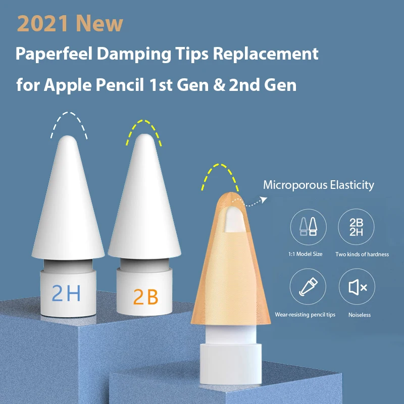 

2021 New Pencil Tips for Apple Pencil 1 2, Double-Layered Paperfeel Damping Noise Reducing Apple Pencil Nib Replacement