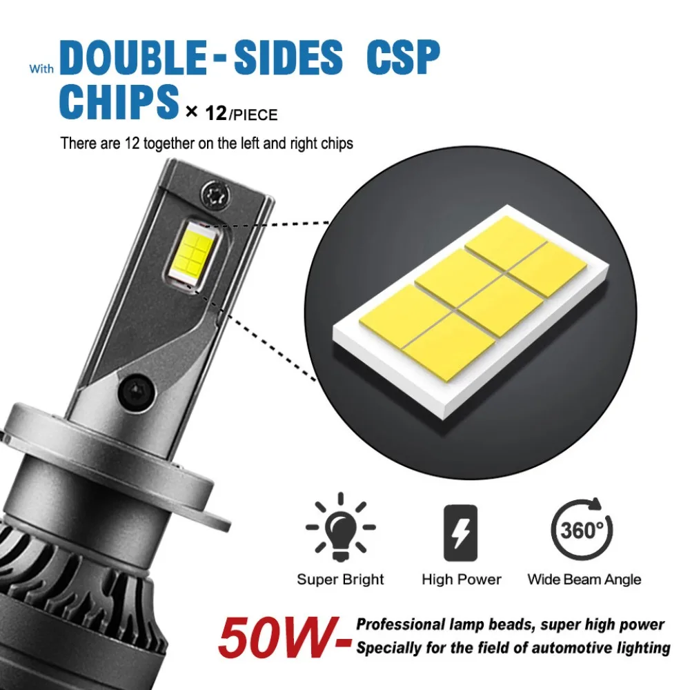 Суперъяркая лампа для фар головного света 50 Вт H7h4h1 H3 H11 H8 H9 H16 9005 9006 сверхъяркая