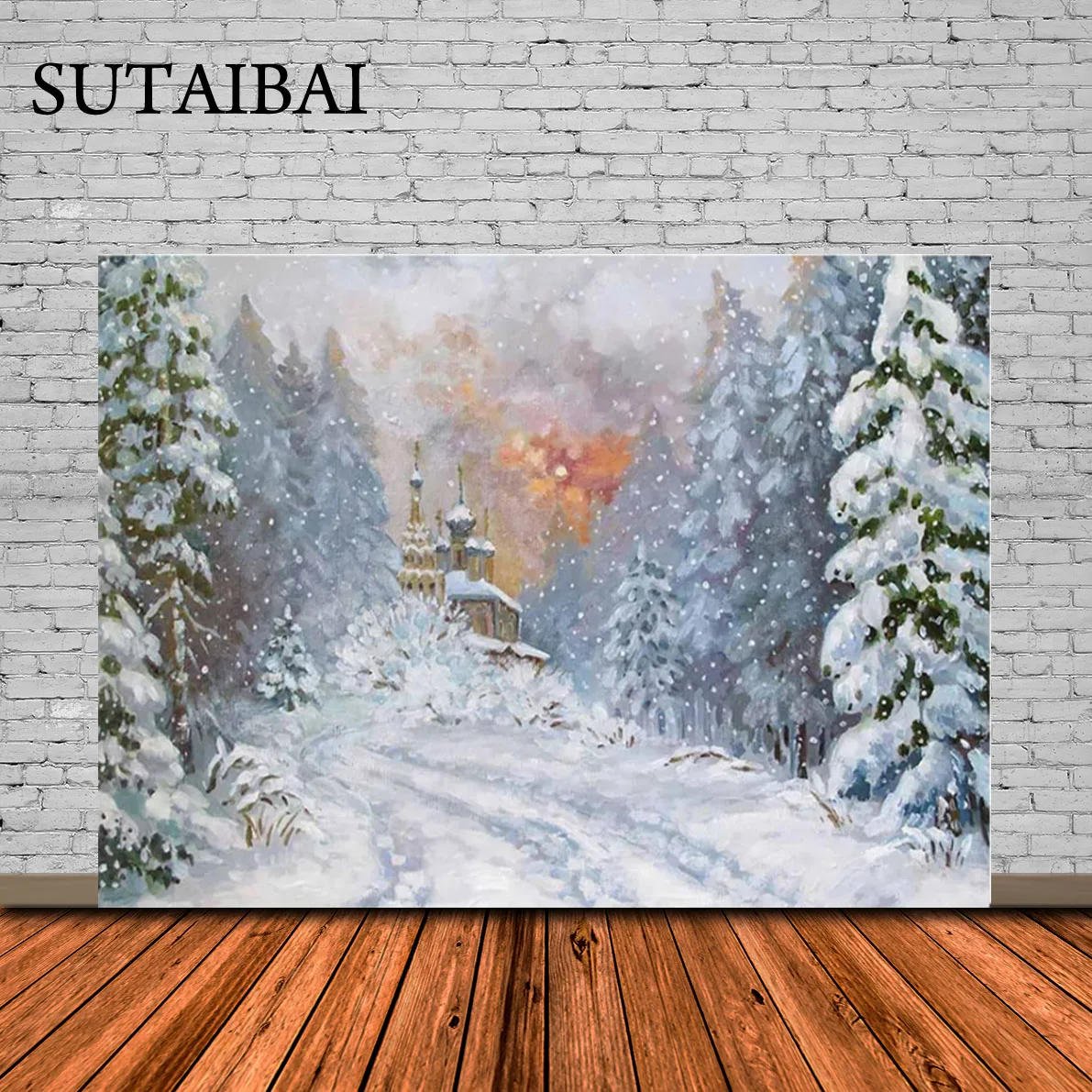 

Winter Snowflake Christmas Photography Backdrop Castle Oil Painting Photo Background Studio Pine Forest Kids Photobooth Video
