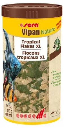 Корм для рыб основной в хлопьях Sera VIPAN NATURE 1000 мл 210 г (крупные хлопья) | Дом и сад