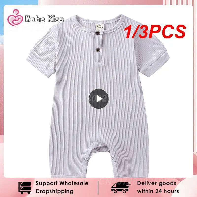 

1/3PCS Pudcoco US Stock 0-18M Newborn Baby Girl Boy Solid Romper Cotton Short Sleeve Jumpsuit Button Girl Boy Summer Cotton