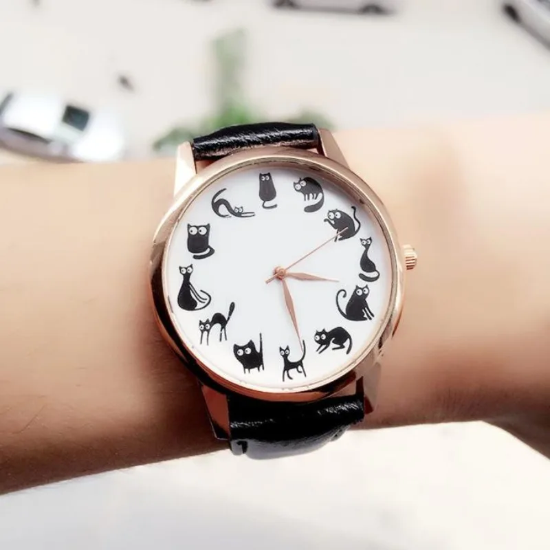 

Lovely White Watches for Women Girls Cute Cats Pattern Dial Quartz Watch Relogio Feminino Ladies Watches Clocks Dropshipping