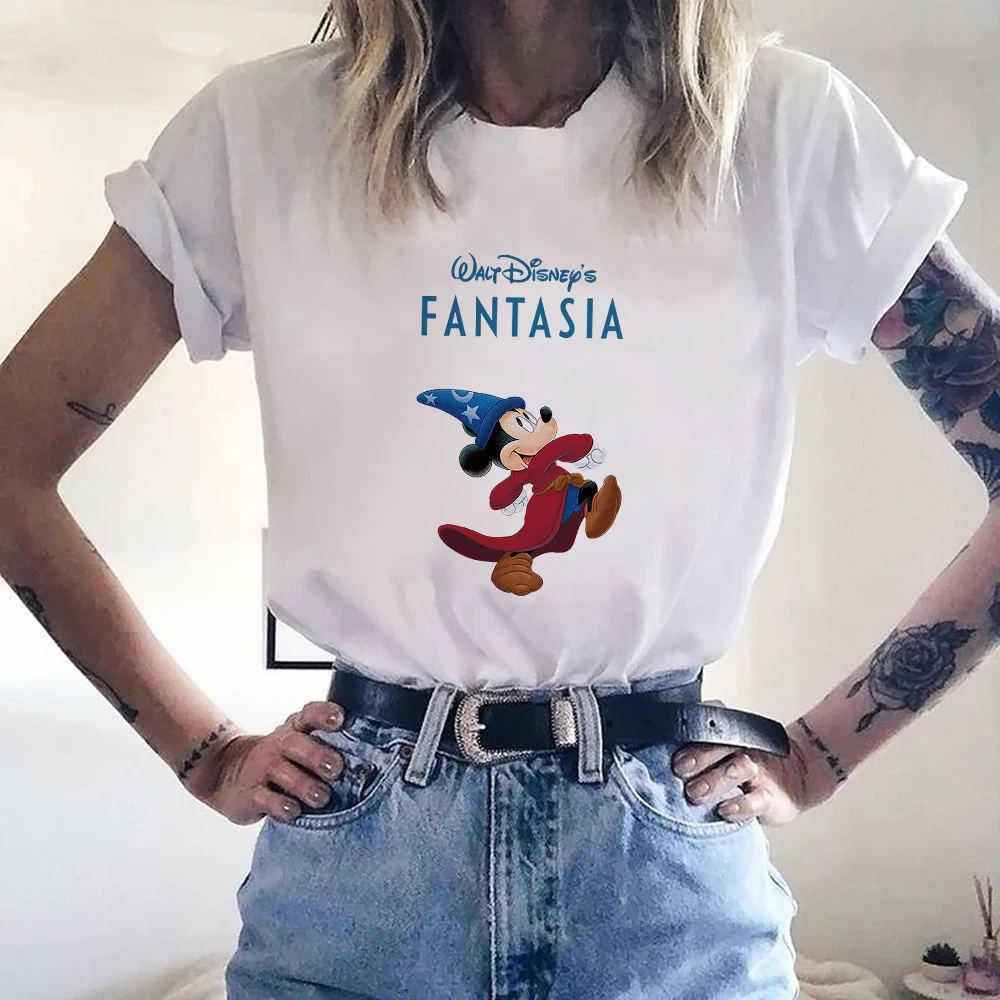 

White Women T Shirt Walt Disney Fantasia Mickey Mouse Creativity Graphic Short Sleeve Lady Fashion All-match Dropship Female