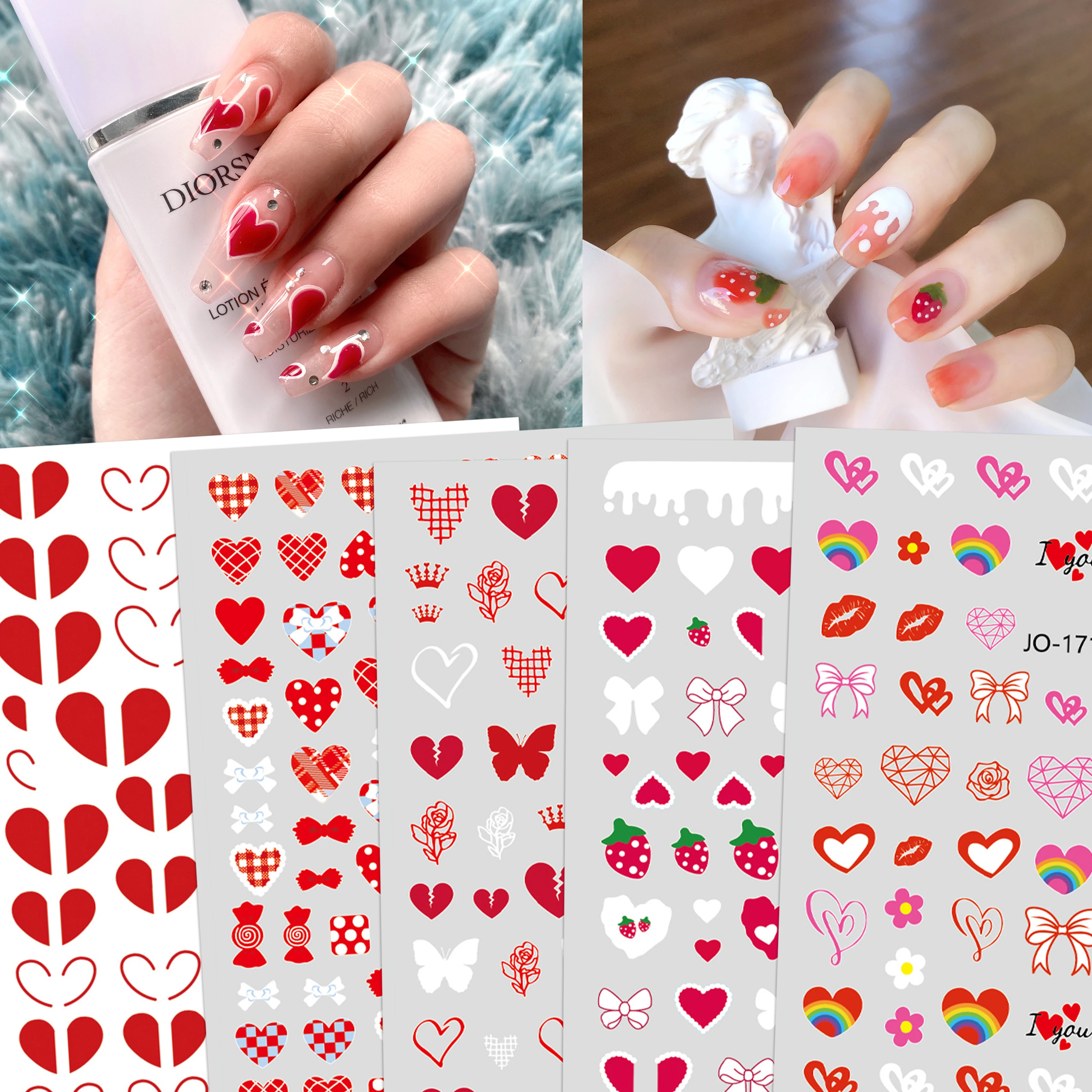 10PCS New Heart 3D Adhesive Nail Art Stickers Black Letters Decorative Stickers for Nails Sliders for Nails Disney Brand Style