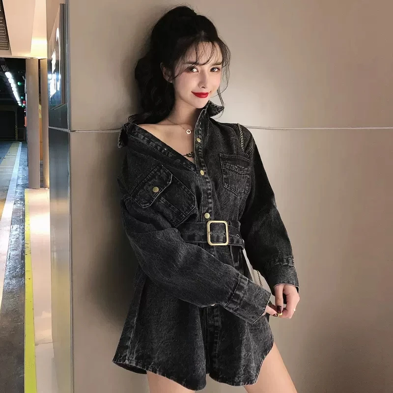 

Fashion Denim Windbreaker Women's Clothing 2023 Spring Autumn New Blouse BF Loose Large Size Jeans Shirt Dress Jacket f137