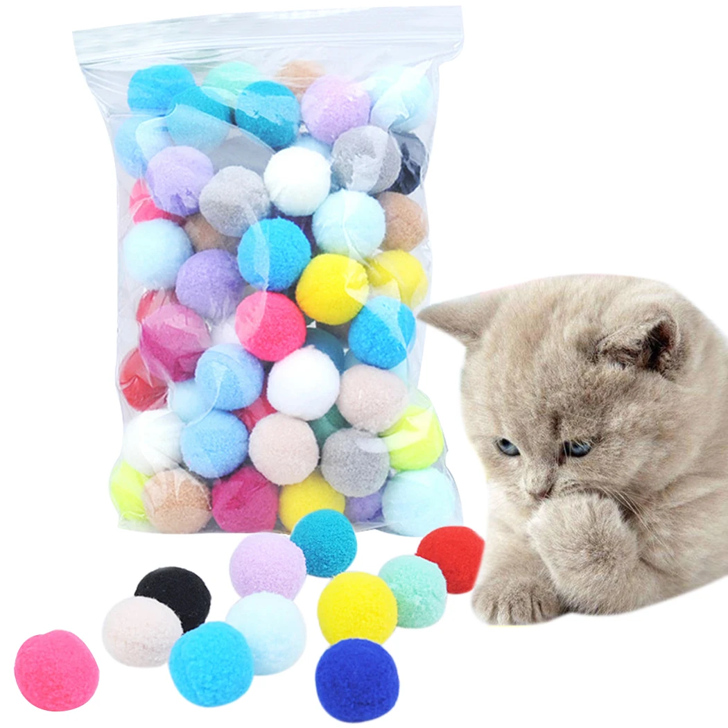 

30/70 PCS Funny Cat Colorful Plush Ball Cat Toys Molar Bite Resistant Bouncy Ball Interactive Cat Balls Chew Toy Pets Supplies