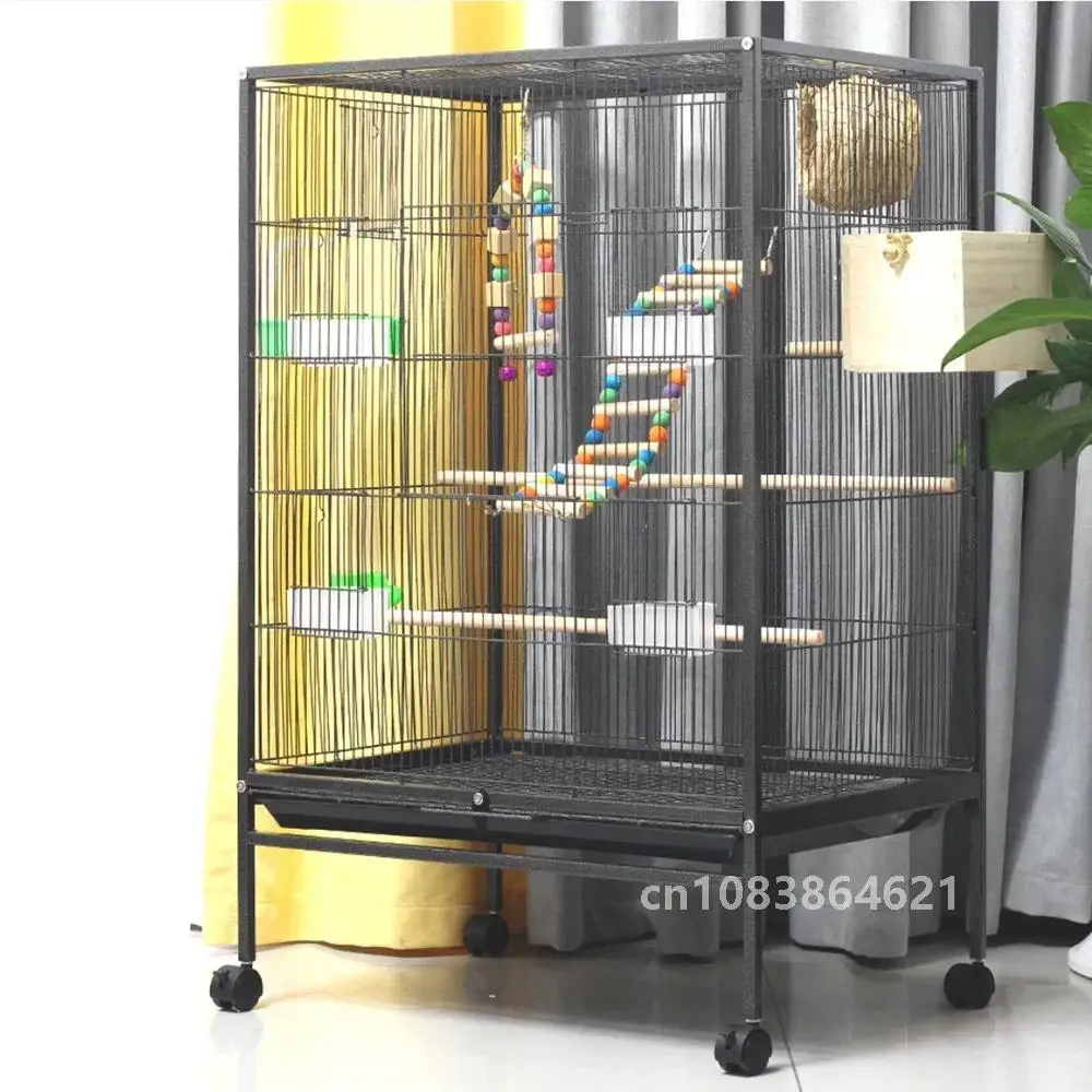 Большая металлическая клетка для птиц с деревянной подставкой Conures