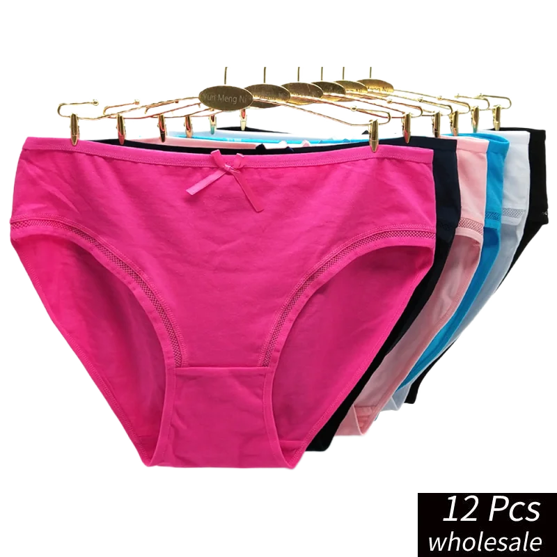 Alyowangyina 12 Pcs/lot Wholesale 2XL/10XL/4XL Big Yards Solid Color Cotton Women's Underwear Lady Briefs Mommy crotchless 89367