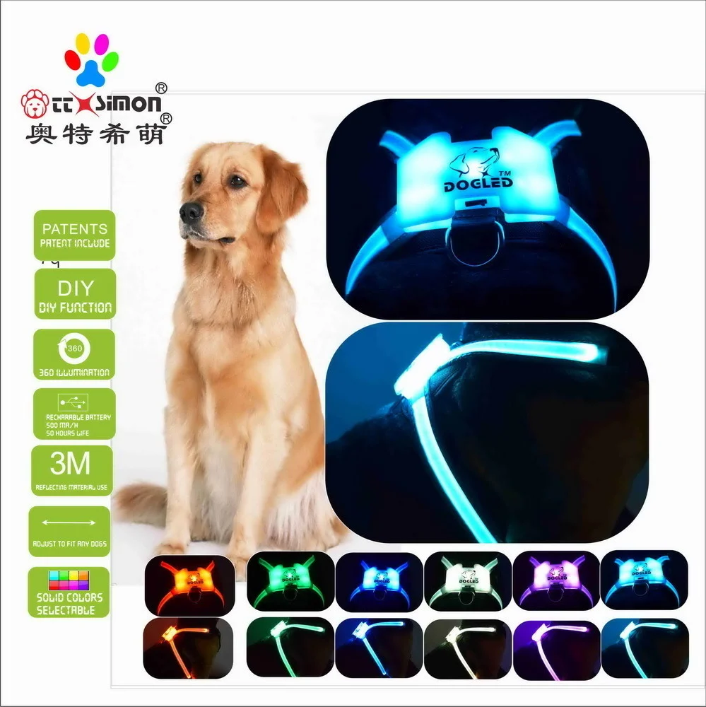

Simon Led CC unique Dog harnesses usb rechargeable Puppy Lead Pets Vest for large dog 2021