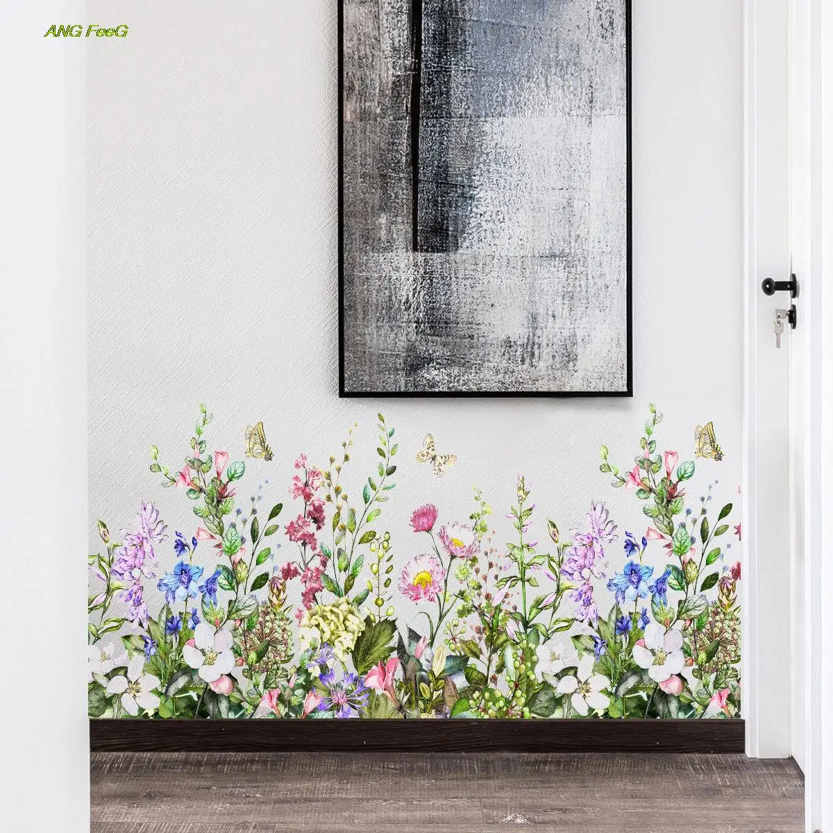 

2PCS Wall Stickers Plant Flower Circulation Collage Hall Background Wall Decoration Sticker PVC Wallpaper For Living Room