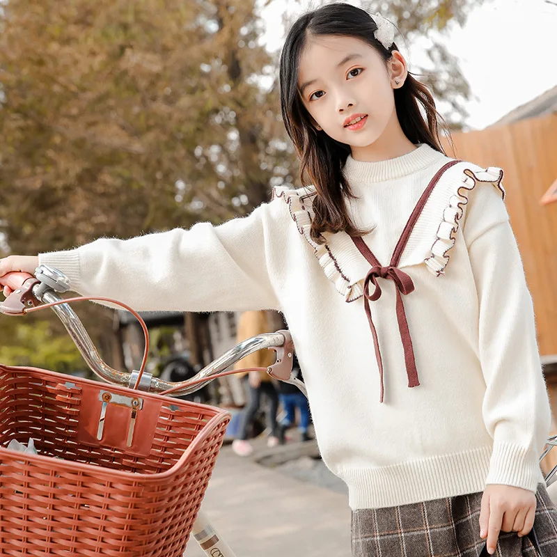 

Girls autumn sweater 2023 new childrens coat girl plus velvet padded autumn and winter knitted bottoming cotton sweater