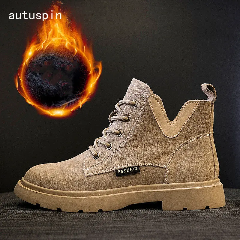 

Autuspin Nubuck Leather Women Ankle Boots Winter Warm Casual Motorcycle Booties Female Fashion Street Style Retro Casual Shoes