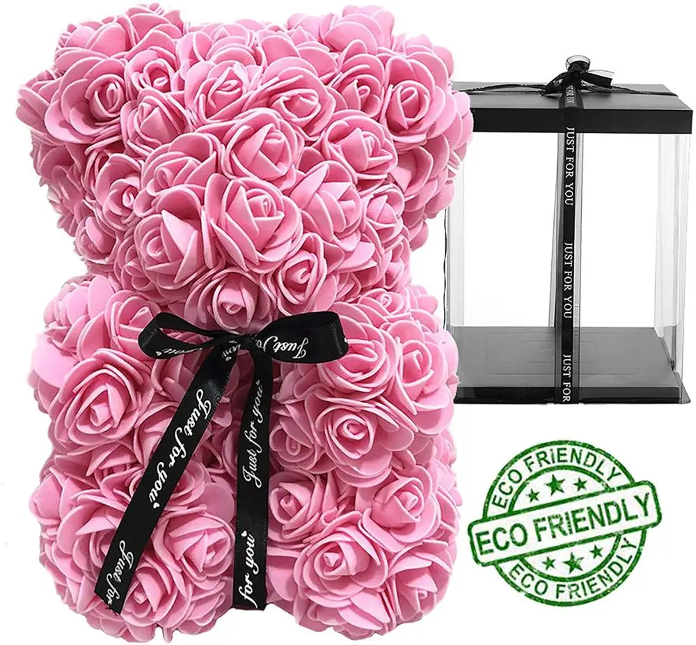 

DIY 25 cm teddy rose bear with box artificial PE flower bear rose Valentine's Day for girlfriend women wife mother's day gift