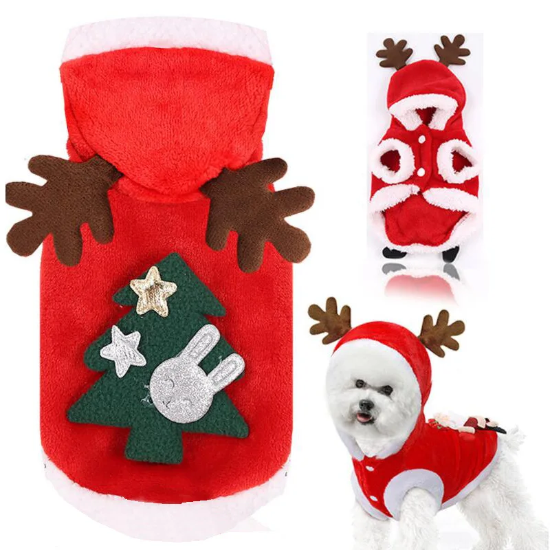 

Pet Christmas Clothes Winter Chihuahua Pug Costume Flannel Warm Elk Festive Coat Cats Dogs Puppy Accessories Pet Clothing