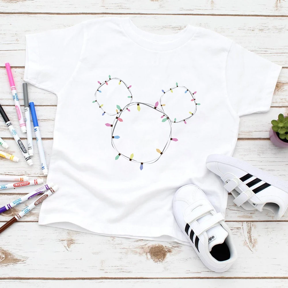 

Minimalist Graphic Kids White Disney T-Shirts Mickey Head Print Girls Clothes 3-12 Years Short Sleeve O Neck Comfy Child T Shirt