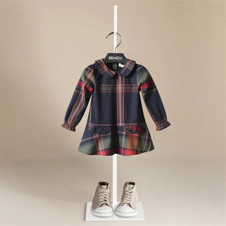 

2022 Long Sleeve Girl Dress Plaid Princess Party Kids Clothing Children's Wear 100% Cotton Autumn Fashion Girls Autumn Clothes