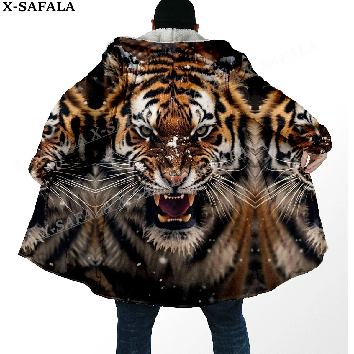 Мифология Тигр Король Дух Толстый теплый плащ с капюшоном Мужское пальто Пальто
