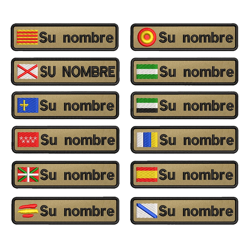 

10X2.5cm Custom Name Flag Patch Stripes Badge Iron On Velcros Khaki Andalusia Extremadura Canary Islands Spain Galicia