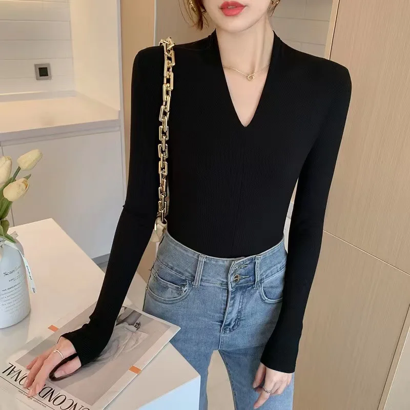 

Autumn Women Sweater Pullover Long Sleeve Top V Neck Casual Fashion Women Jumper Sexy Slim Thin Knitwear Sweater Tops