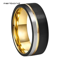 black gold wedding band tungsten carbide jewelry ring for men women with brushed and offset grooved finish 8mm comfort fit
