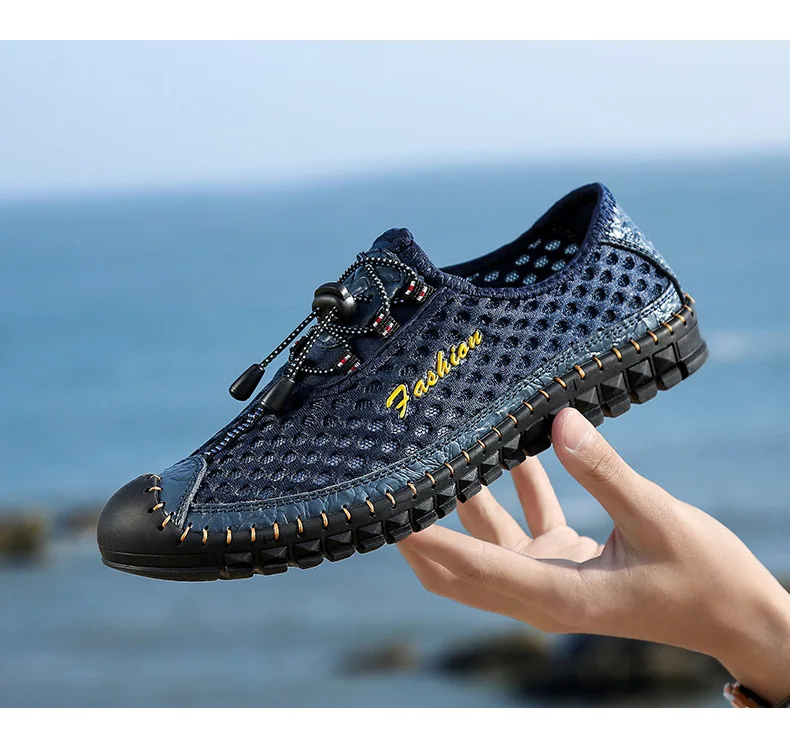 

Мужские туфли ручной работы, светильник дышащие сетчатые туфли с низким верхом на плоской подошве, повседневная обувь, весна-лето 2022