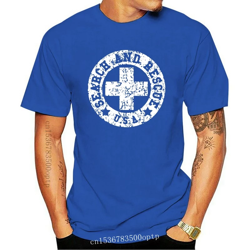 

Camiseta de algodón para hombre, camisa con estampado de pantalla, color blanco y negro, búsqueda de rescate, EE. UU., nueva mar