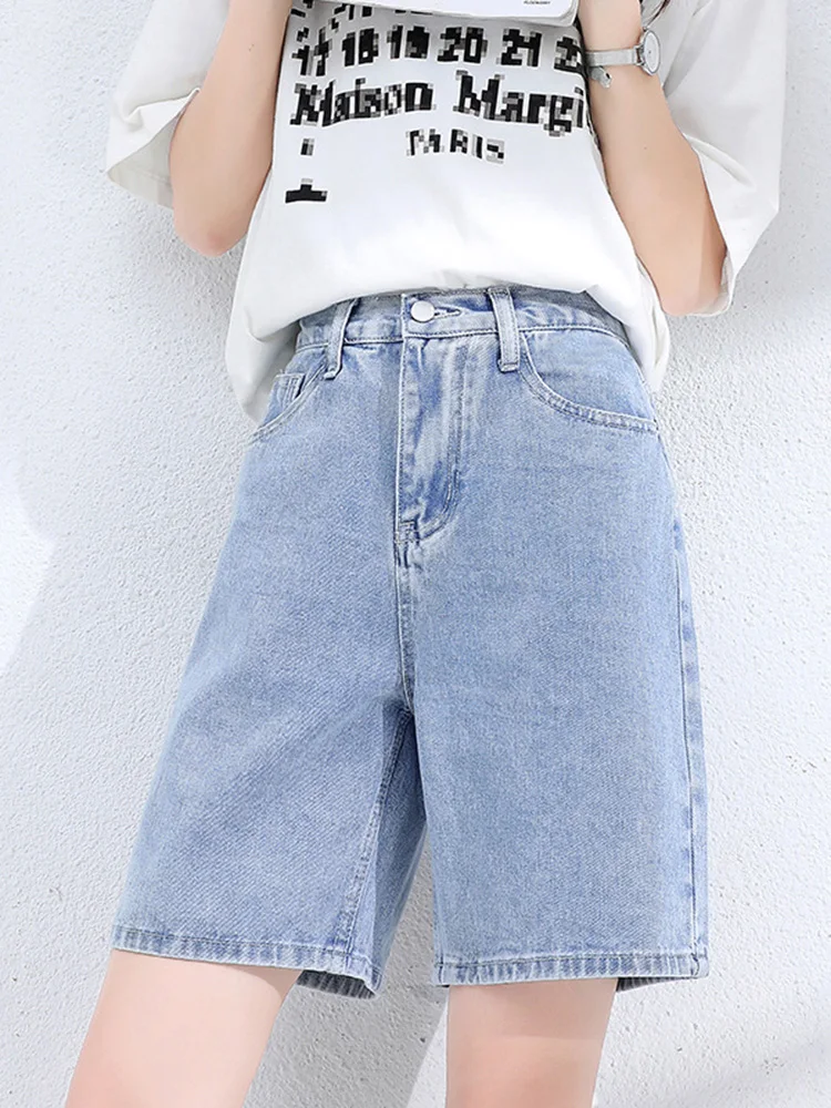 Summer Women Jeans Shorts Casual High Wasit High quality Wide leg Shorts Zipper Solid Color Streetwear Female Short Pants