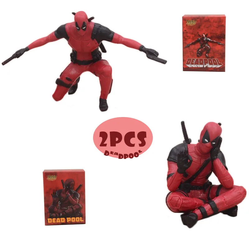 

2pcs Mini Film Figurine Deadpool Action Figure Auto Sitting Lying Posture Model Toy Statue Car Accessories Kids Birthday Gift