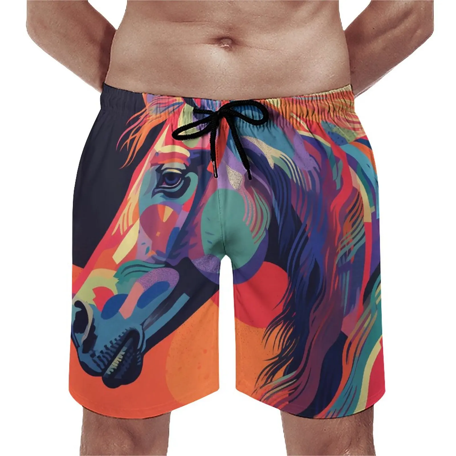 

Summer Board Shorts Horse Sports Neo Fauvism Minimalism Design Board Short Pants Vintage Quick Drying Beach Trunks Big Size