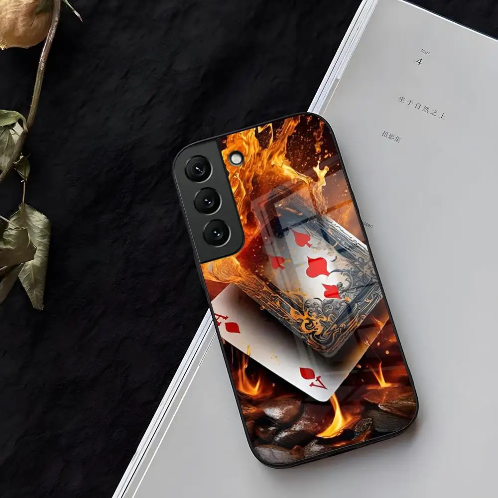 Poker Ace of Spades Phone Case Glass for Samsung Galaxy S21 S22 S25 S20 S24 S23 Ultra Fe Plus A34 A54 A24 A16 A52 A53 M54 Coque
