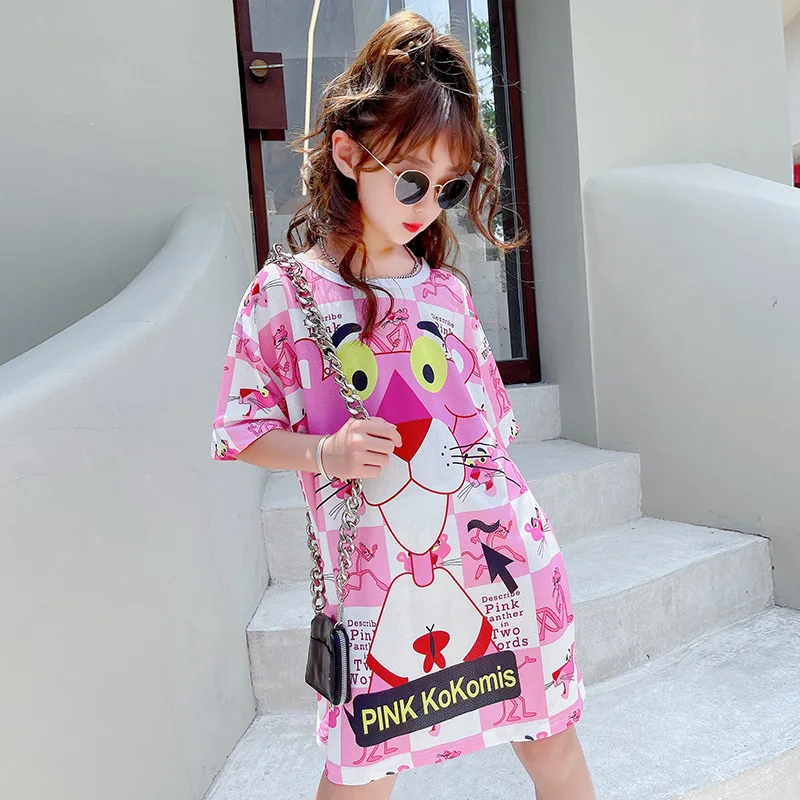 

2021 летняя футболка для девочек, детская длинная футболка с мультяшным принтом тигра, модная одежда для девочек-подростков