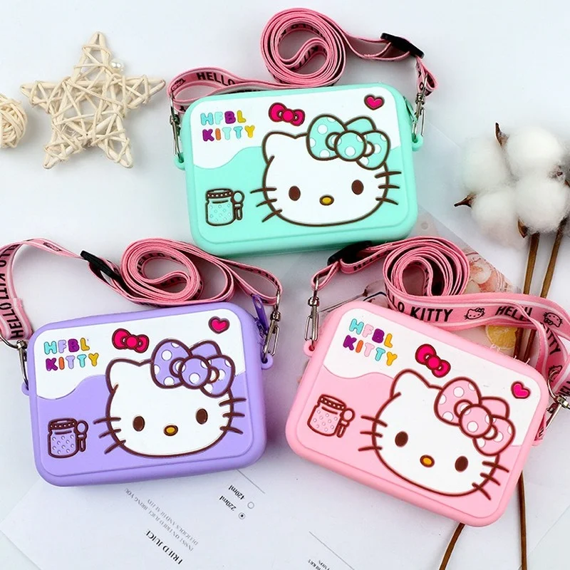 

Bag Hello Kitty Silicone Bag Coin Purse Female Creative Mini Silicone Zipper Earphone Bag Candy Color Wrist Strap Key Case