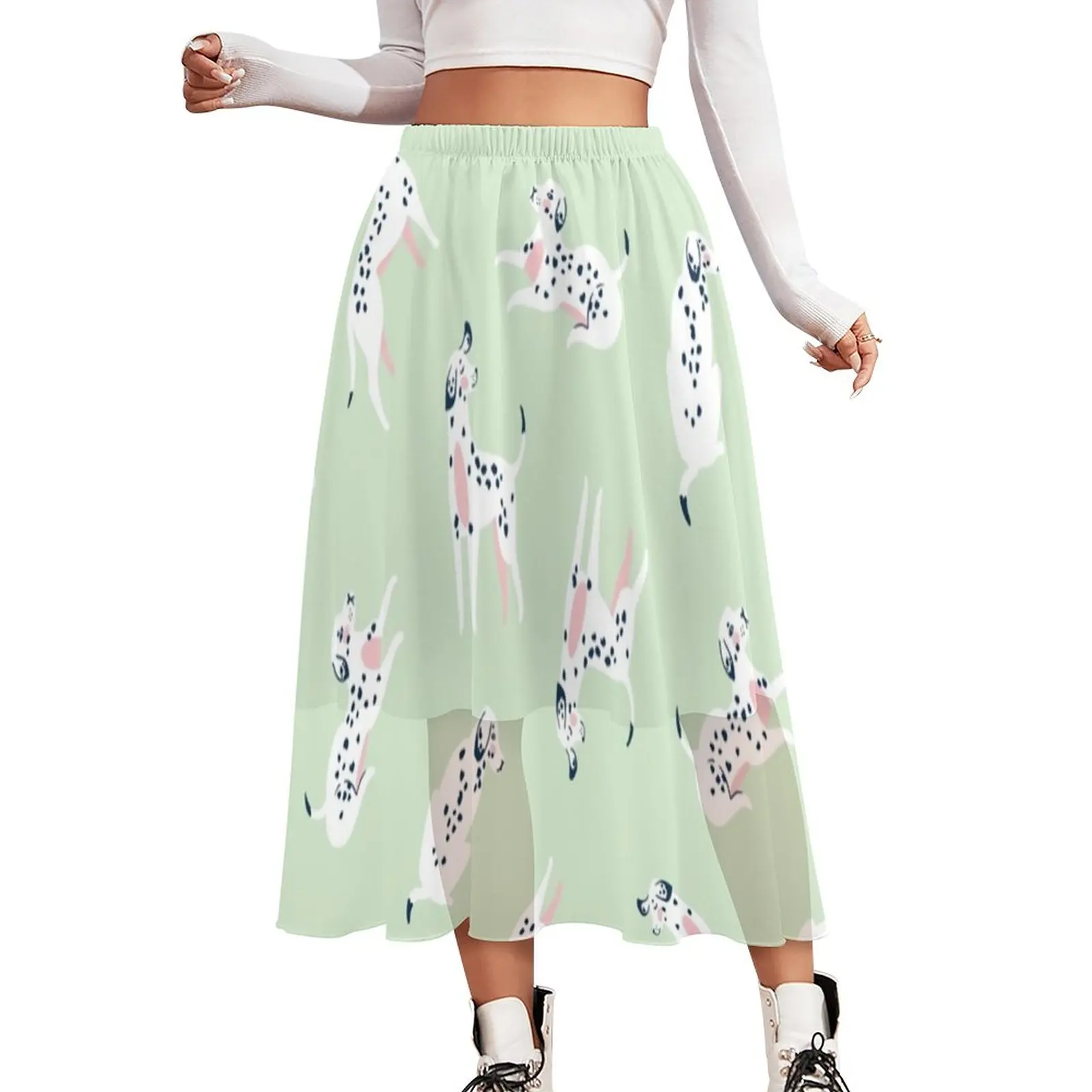 

Dalmatian Dog Chiffon Skirt Cute Animal Print Aesthetic Casual Skirts Woman Cute Boho Skirt Trendy Clothing Gift Idea