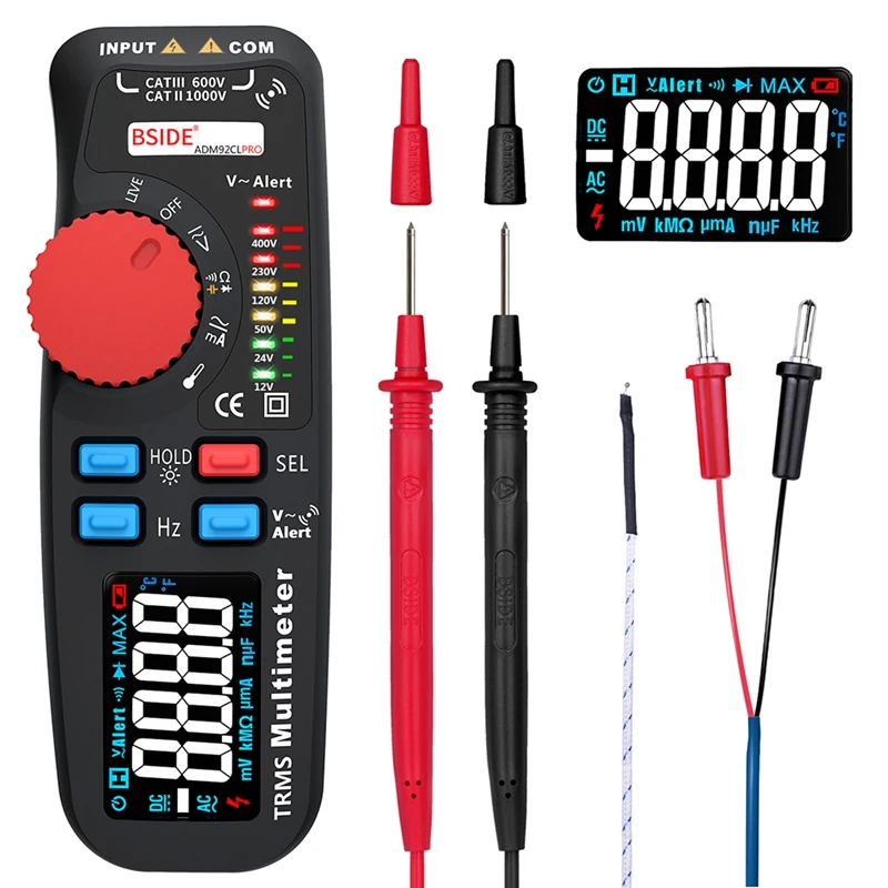 

BSIDE ADM92CLPRO 6000 Counts Auto-Range Voltage Amp Ohm Hz Cap Temp Diode Digital True RMS Multimeter