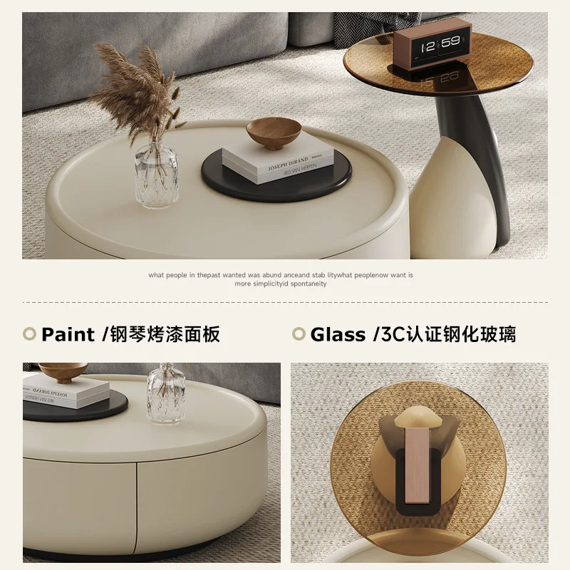 Журнальный столик Wabi Sand Cream Wind Rona для гостиной, малогабаритный, из массива дерева, круглый, 2025 Новая комбинация (art.: 3920da06e83f8) - 3920da06e83f8