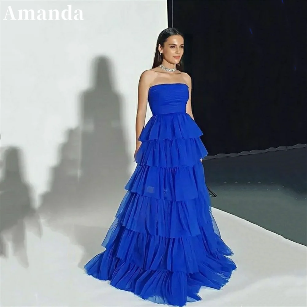 

Женское платье с открытыми плечами Amanda, синее ТРАПЕЦИЕВИДНОЕ ПЛАТЬЕ с открытыми плечами для выпускного вечера, фатиновое платье без бретелек