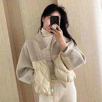 winter 2021 new crop coat women wool patchwork long sleeve thicken zipper jackets female autumn fashion stitched leather jacket