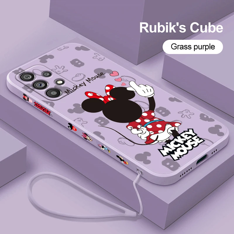 

Love Mickey Minnie Couple Phone Case For Samsung Note 20 10 Plus Ultra A22 A12 A71 A51 A31 A21S A50 A23 5G Liquid Left Rope