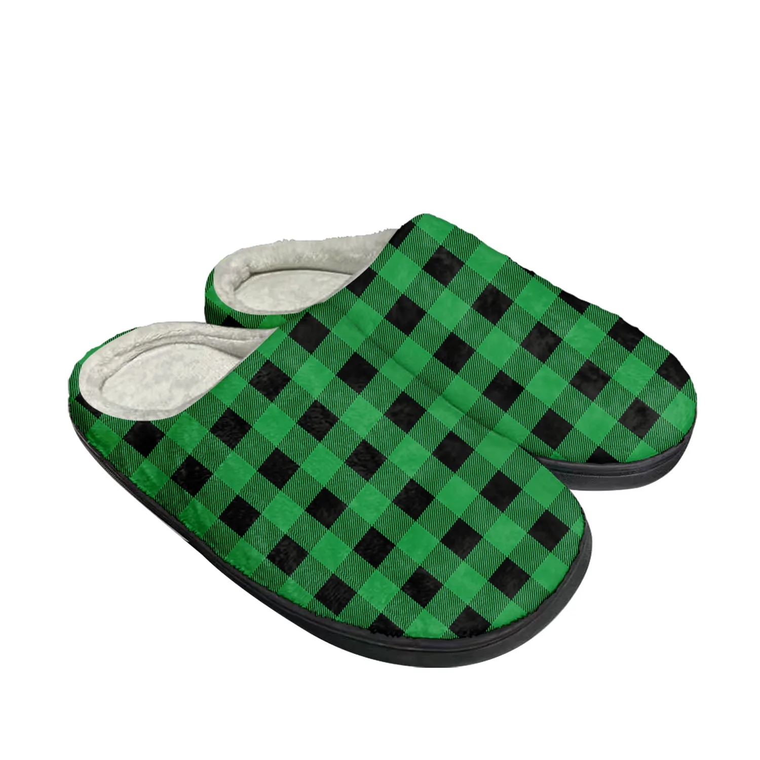 Buffalo Plaid Pattern Home Cotton Custom Slippers Mens Womens Sandals Plush Bedroom Casual Keep Warm Shoe Thermal Slipper Black