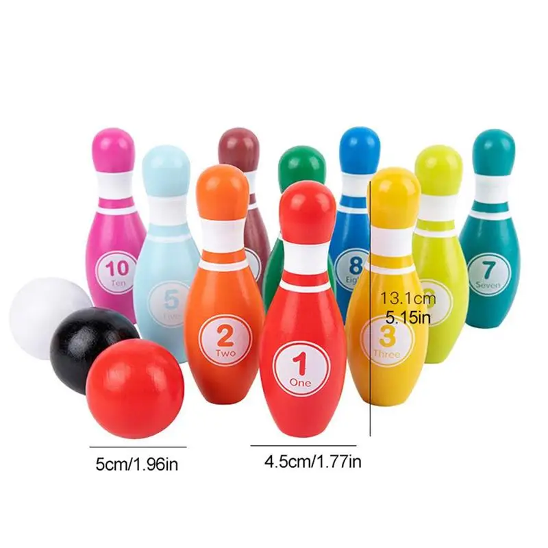 Wood Bowling Bottle Set 10 Pins 3 Balls Kids Sports Colorful Ball Children Outdoor Indoor Play Sport Game Toys | Спорт и развлечения