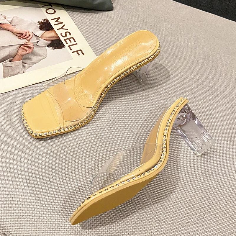 

Женские шлепанцы на высоком каблуке, сандалии из пвх на массивном каблуке, дизайнерские прозрачные вечерние шлепанцы, Новинка лета 2022