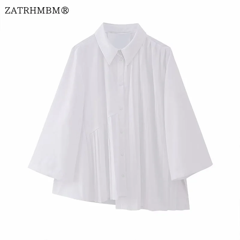 

ZATRHMBM, новинка весны 2023, модная Асимметричная белая блузка, винтажные женские рубашки на пуговицах с длинным рукавом, блузы, шикарные топы