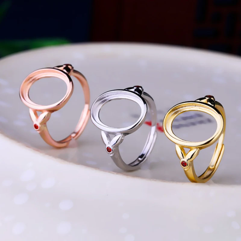 

925 Sterling Silver Ring 10x14mm Adjustable Blank Ring Base Fit Glass Cabochons Cameo Settings Tray Diy Jewelry Making Ring